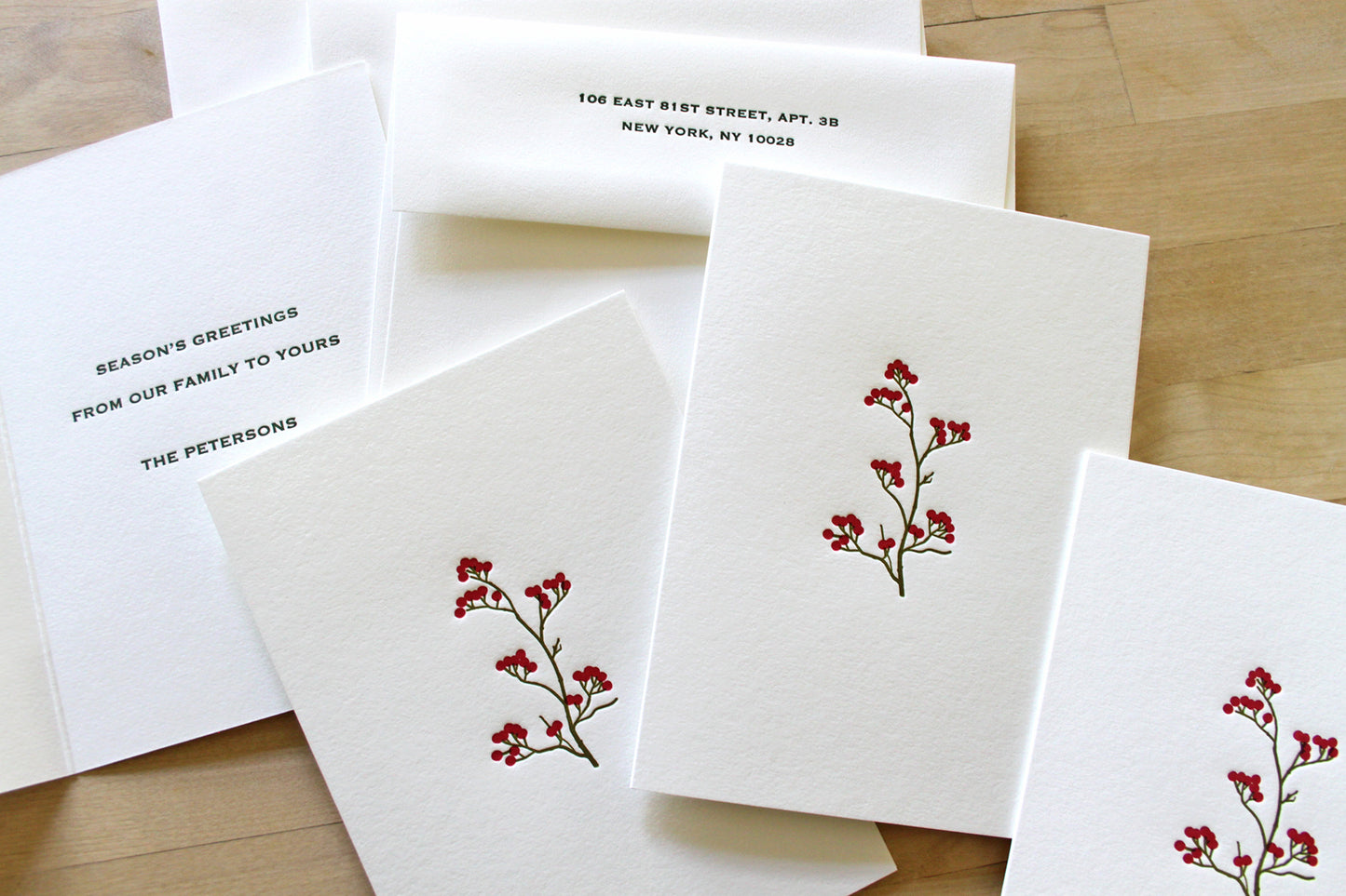 Customized Winterberry Letterpress Holiday Card