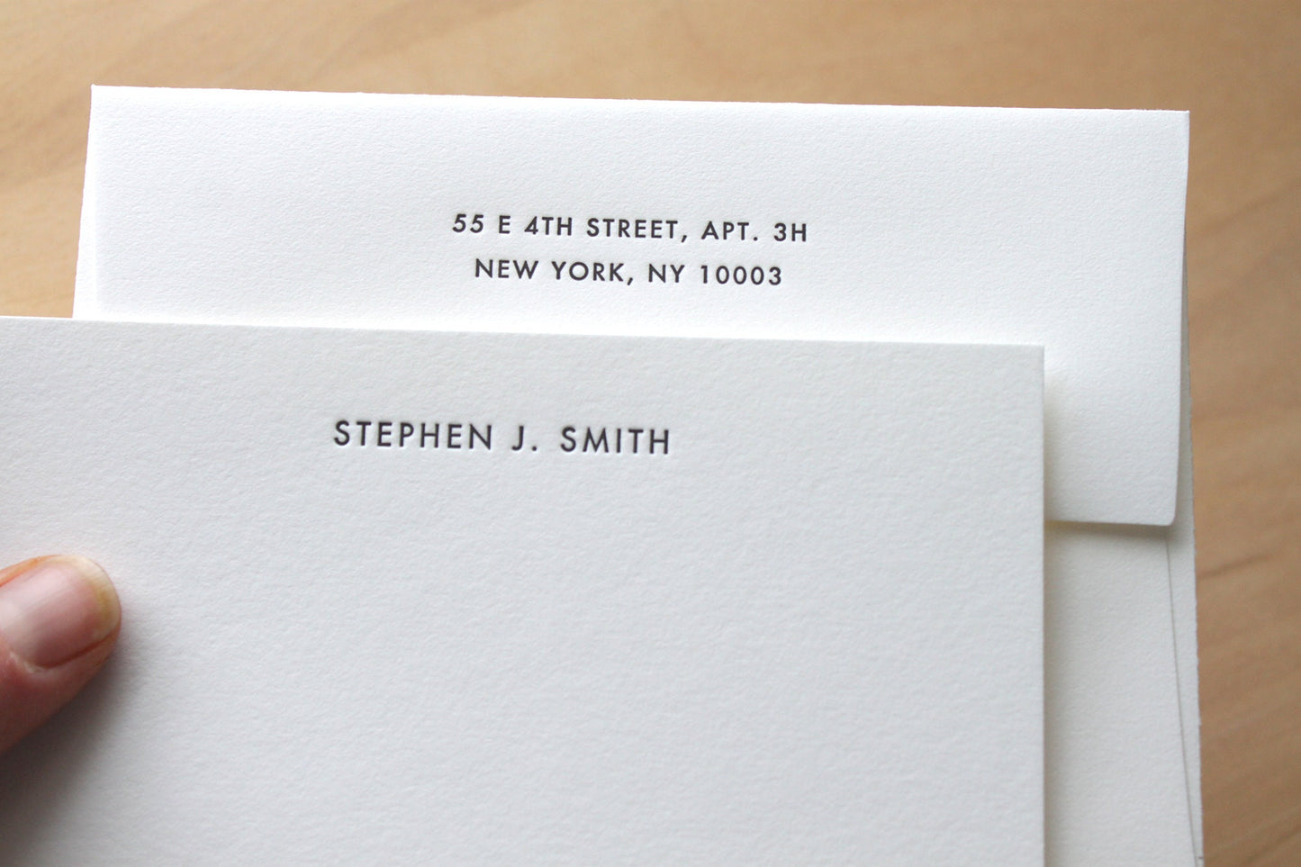 letterpress notecard with return addressed envelopes
