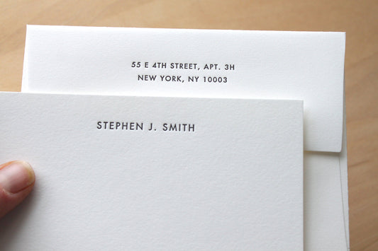 letterpress notecard with return addressed envelopes