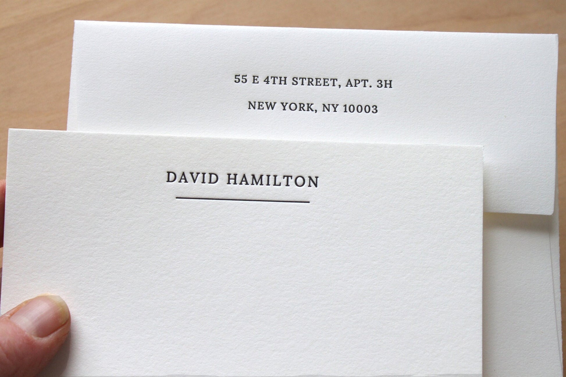 letterpress stationery underlined name with return address professional use