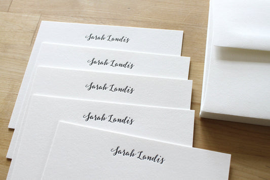 Stylish script letterpress stationery